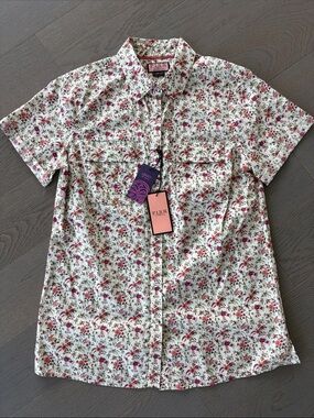 Thomas Pink PINK Floral Short-Sleeve Button-Down Blouse 100% Cotton